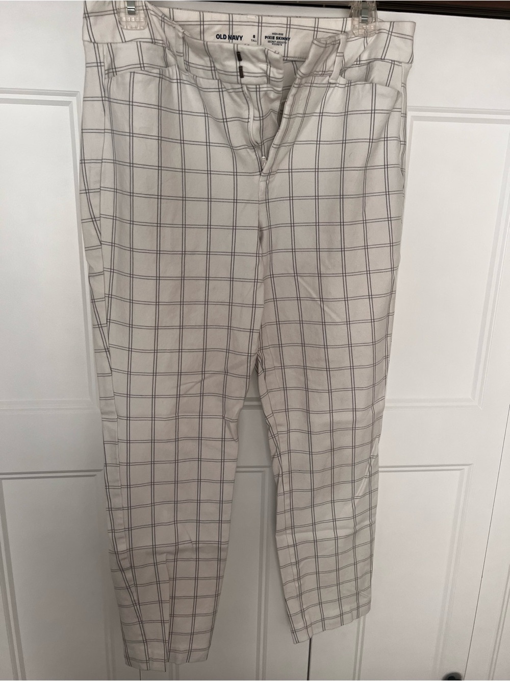 Old Navy Womens Cream Plaid Pants- 8 Long Pixie Skinny